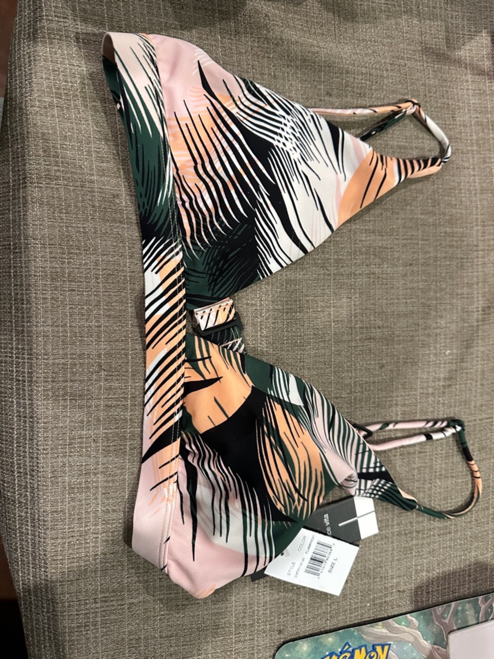 Dolce vita Tropical Print Triangle Bikini Top - Pink, Green & Black